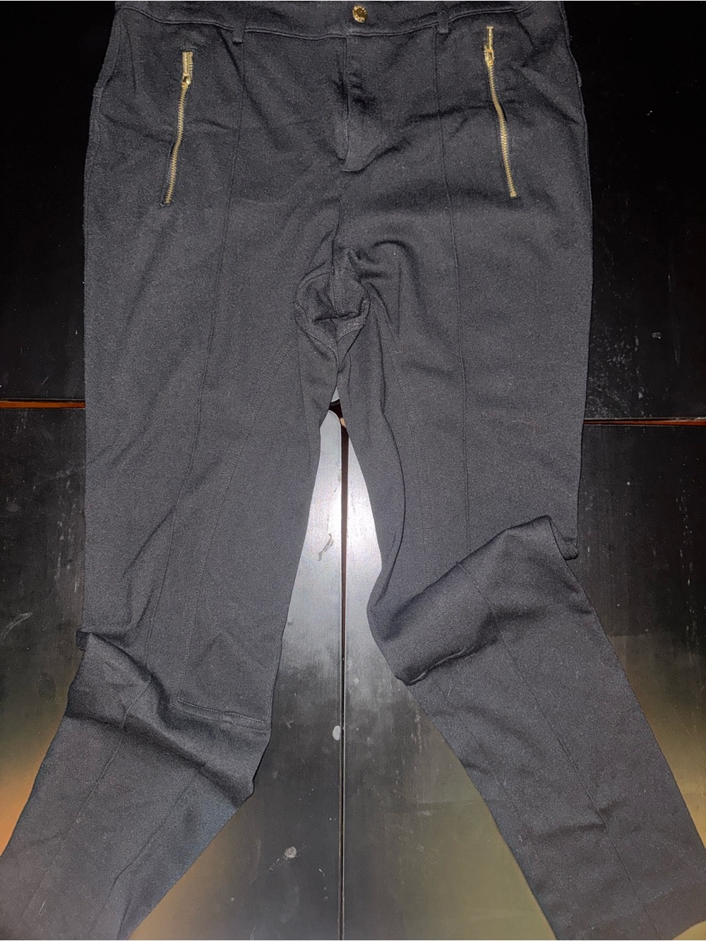Michael Kors Black Straight-Leg Pants with Gold Zipper Detail
